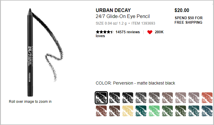 Дуже стійкий олівець   URBAN DECAY   , Завдяки м'якій, кремовою текстурою, забезпечує потужний, яскравий колір, який залишається м'яким і кремовим для розтушовування (близько 30 секунд), а потім висихає, залишаючись стійким 24 години